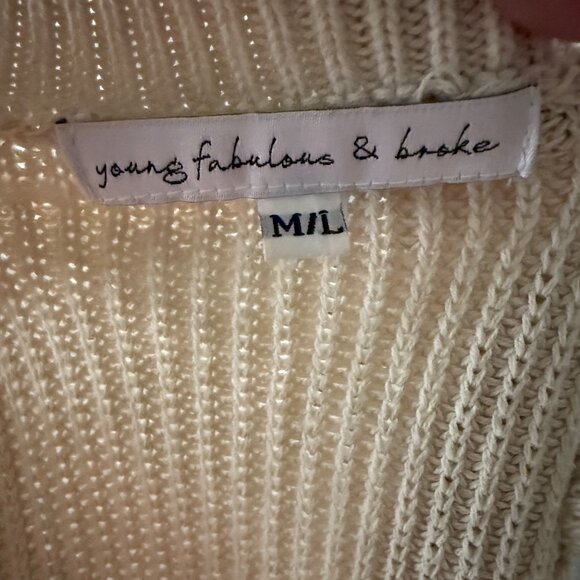 Young Fabulous & Broke Tie-Dye Distressed V-Neck Sweater M/L Cotton Blend Beige/ - Picture 6 of 6